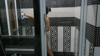 Teasing Asian masturbates while taking a shower bepya
